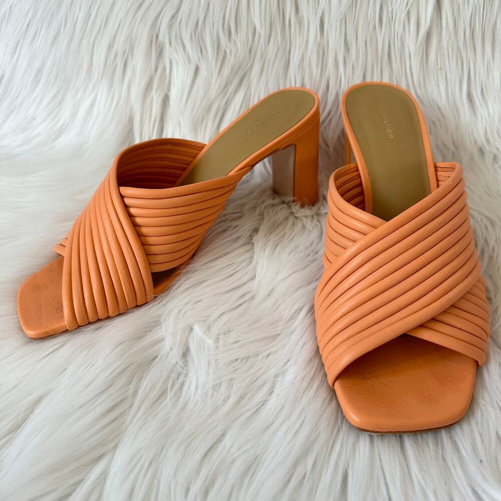 REFORMATION Lila Tubular Heeled Leather Sandals Mules Square Toe Block Heels - Picture 5 of 15